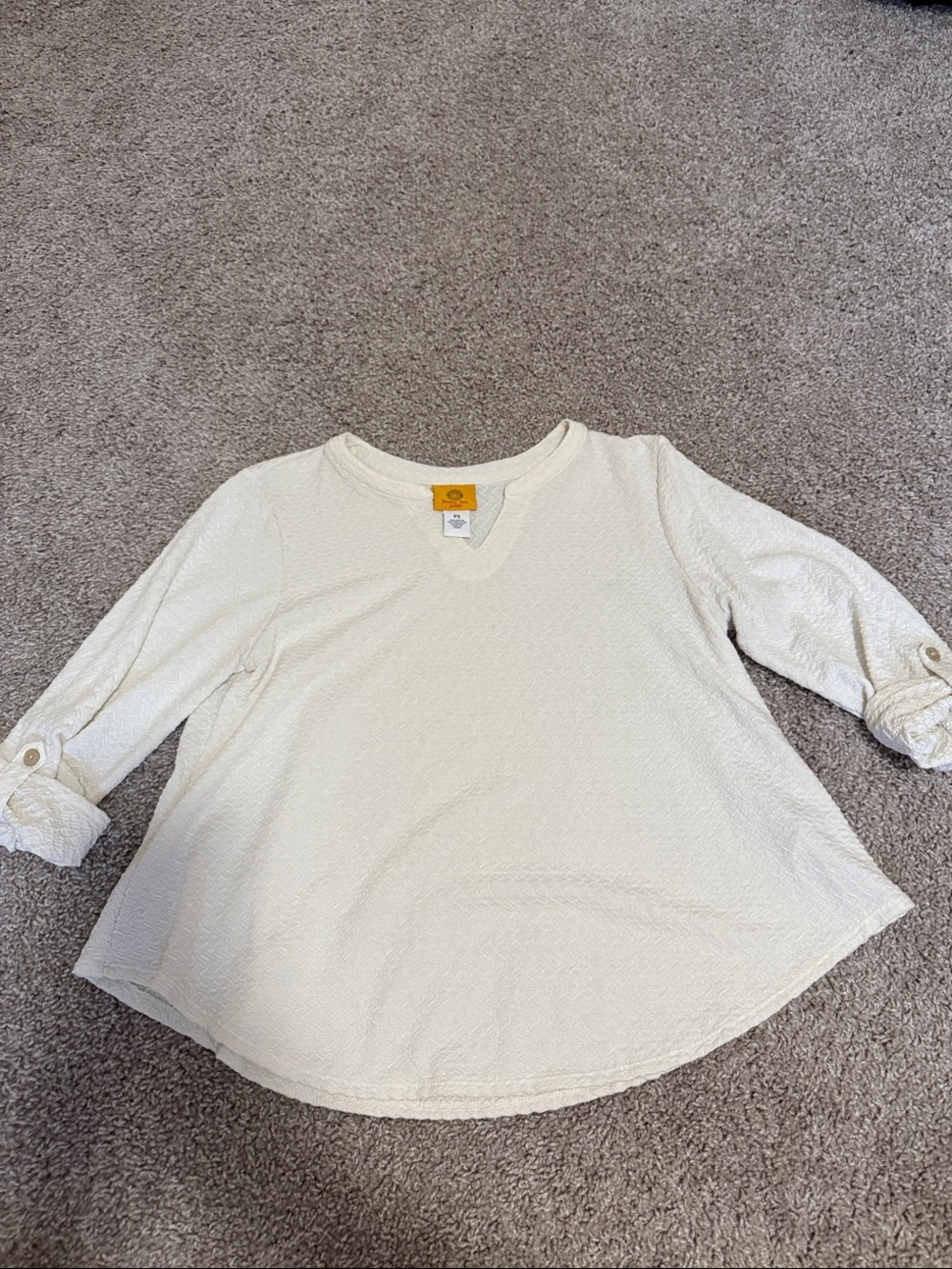 Ruby Rd. Cream Textured Roll-Tab Sleeve Tunic